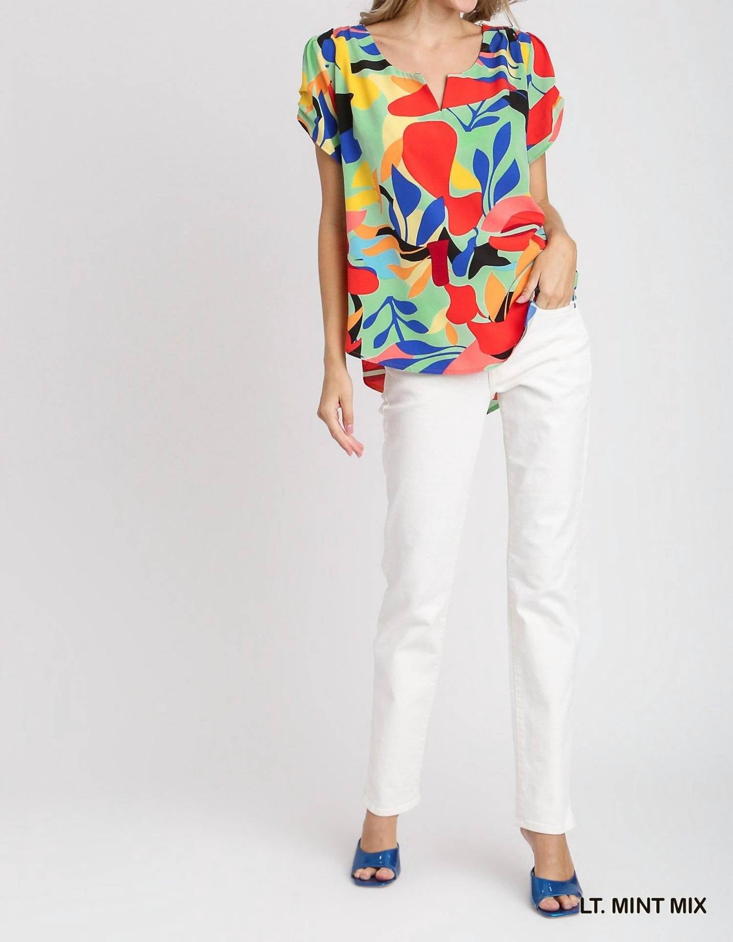 Umgee - Short Sleeved Abstract Print Top