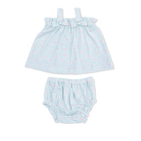 Angel Dear - Kids Tiny Cherry Stripe Bamboo Top And Ruffle Leg Bloomer Set