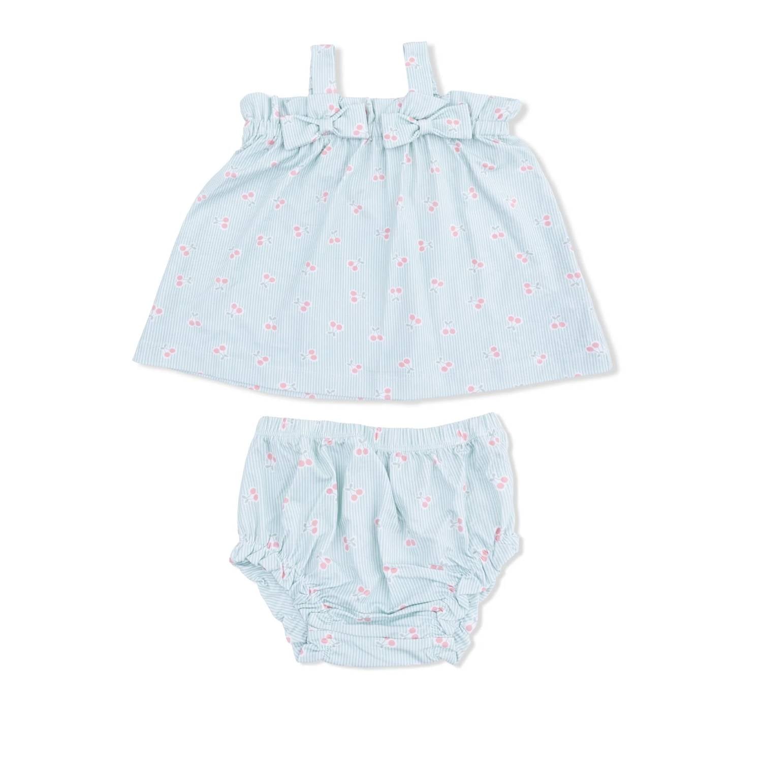 Angel Dear - Kids Tiny Cherry Stripe Bamboo Top And Ruffle Leg Bloomer Set