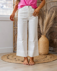 KanCan High Rise Cropped Wide Leg Jeans in white - women's jeans