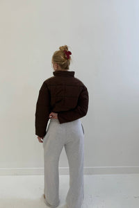 Blue Blush - The Varsity Cropped Puffer Jacket