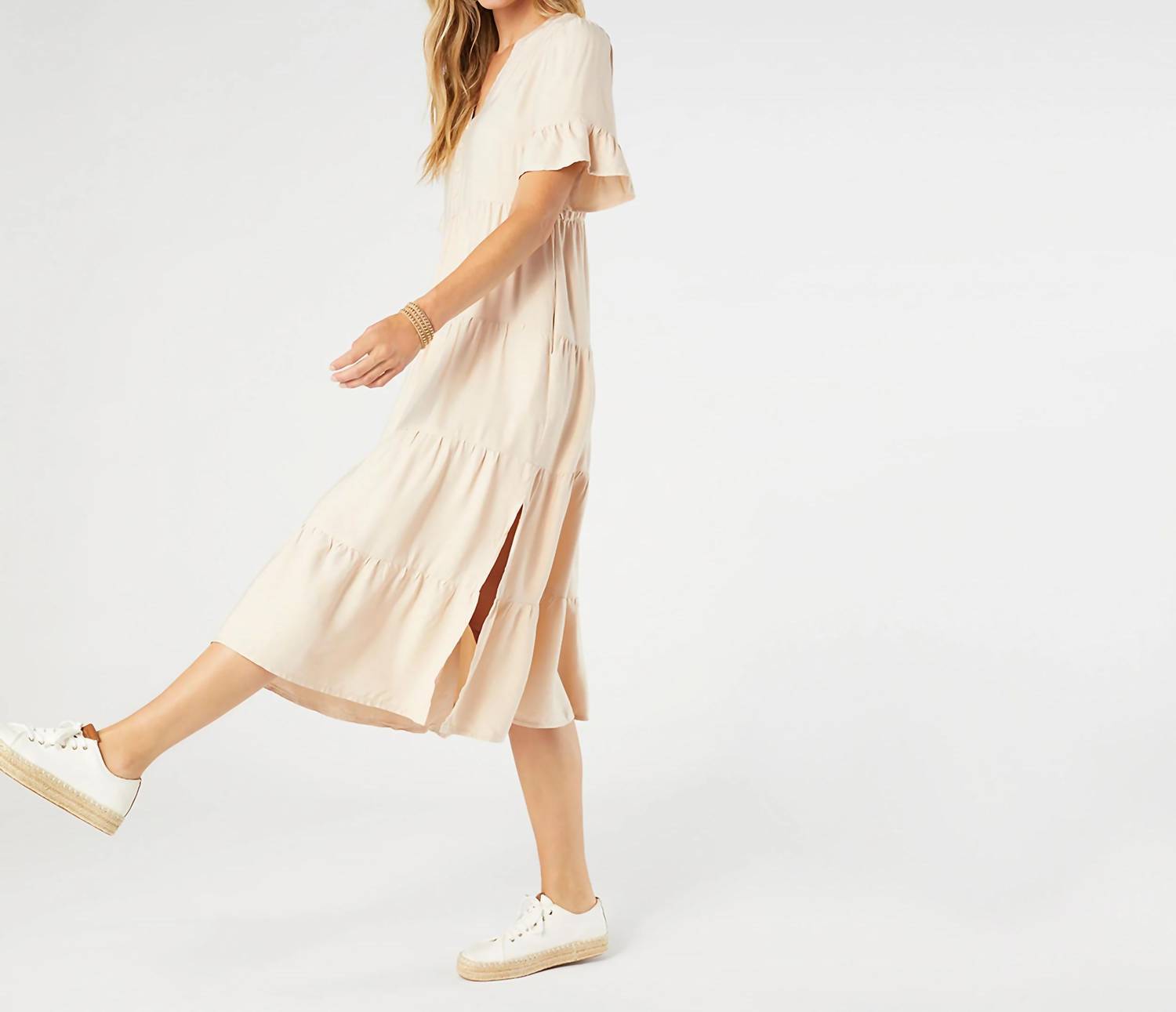COCO + CARMEN Margaux Tiered Ruffle Sleeve Dress in natural - women's dress - alternate view