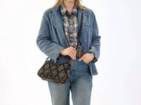 Wrangler Aztec Studded Denim Shoulder Bag with Mini Pouch in black - women's bag - detail view