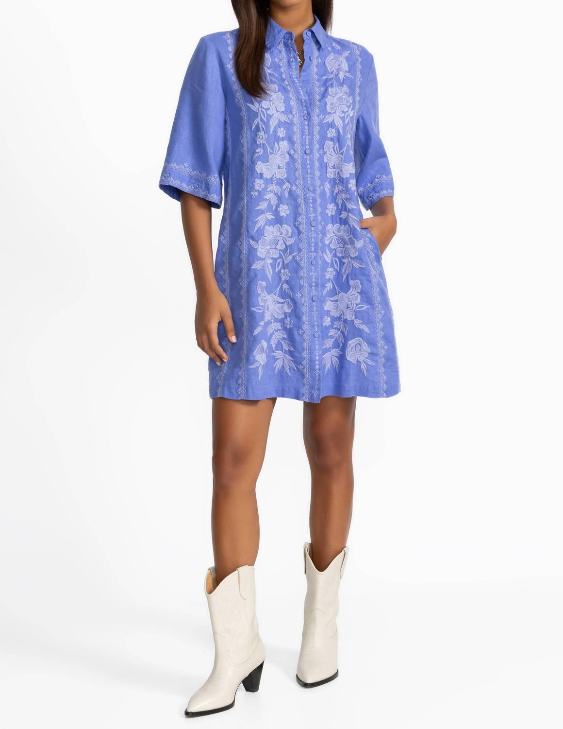 Johnny Was - Kimono Sleeve Linen Shirt Dress