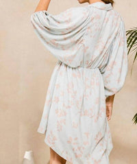 Ces Femme - V-neck Floral Elastic Waist Dress