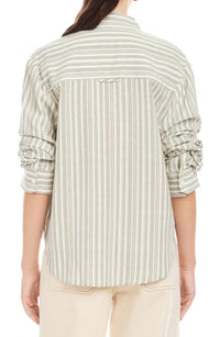 Fifteen Twenty Leighton Ruched Sleeve Shirt Top in sage - women's shirt - alternate view