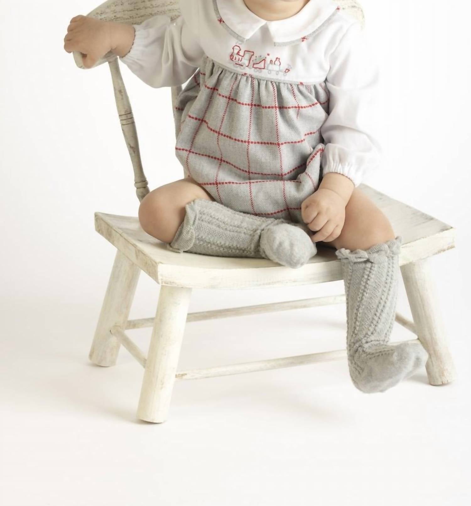 Sophie & Lucas - Holiday Check Choo Choo Bubble Romper