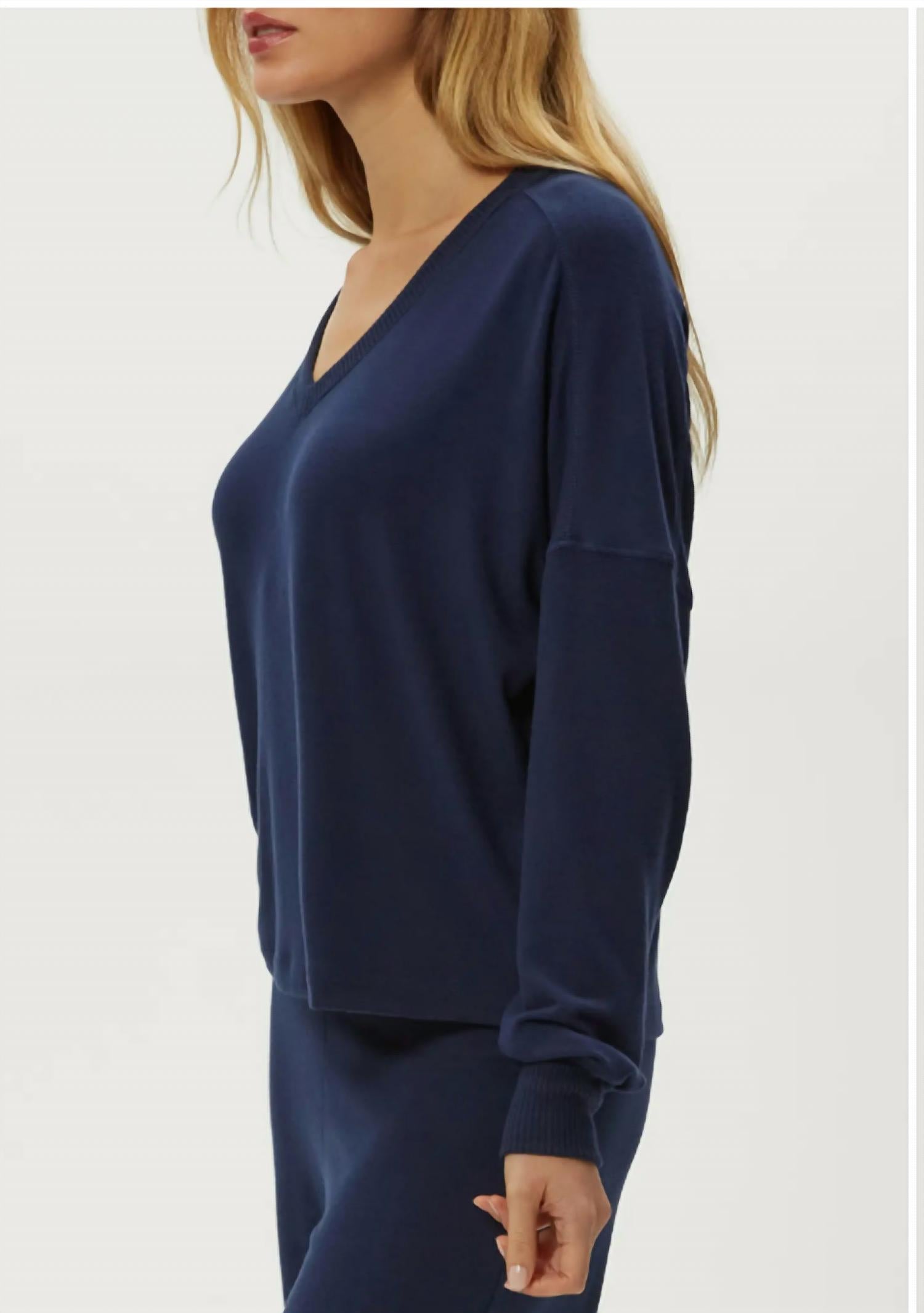 Michael Stars Vic Madison Jersey Relaxed V Top in nocturnal - women's long sleeve top - alternate view