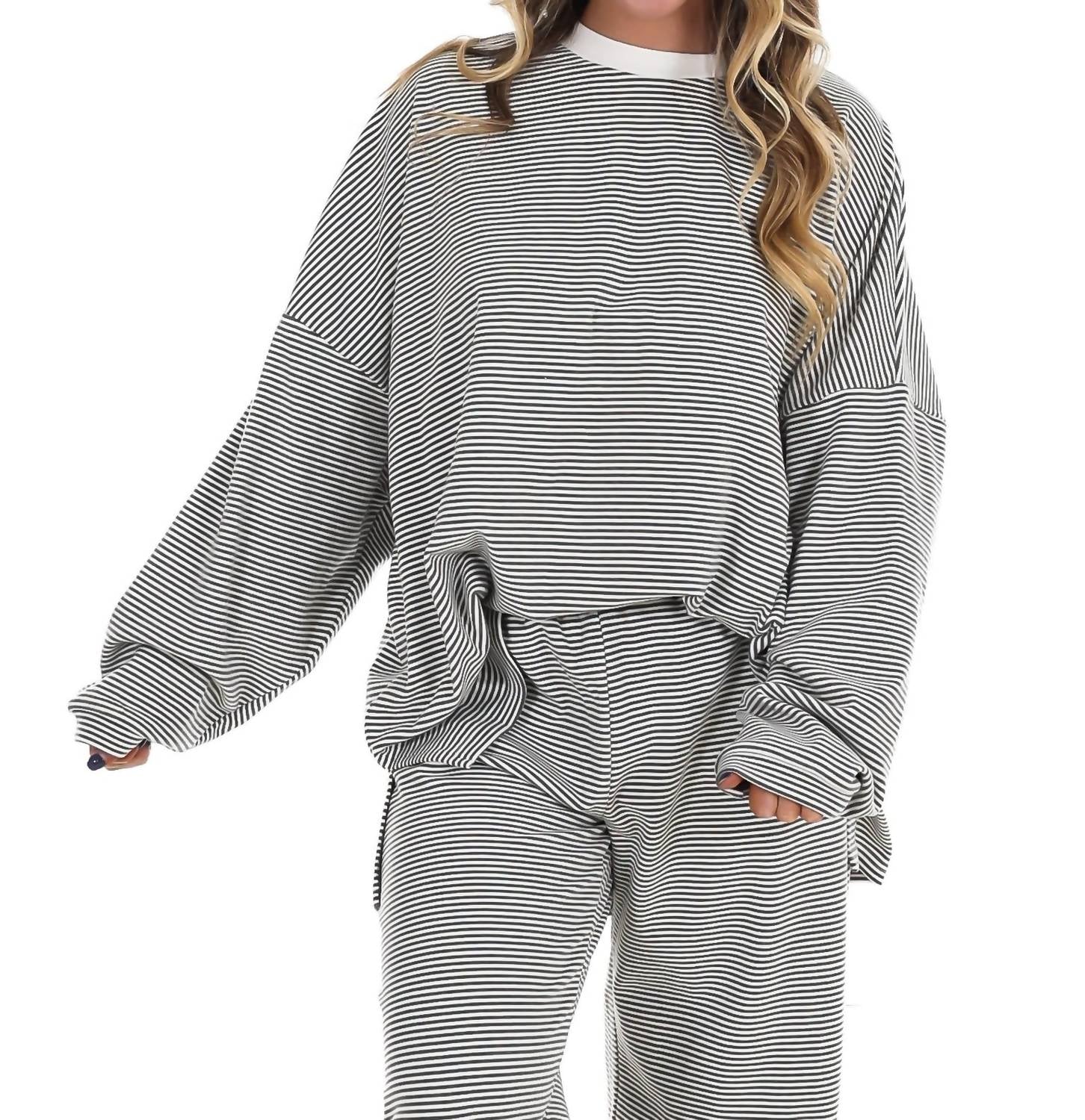 Things Between Made For More Striped Oversized Top in charcoal - women's sweater - view 6