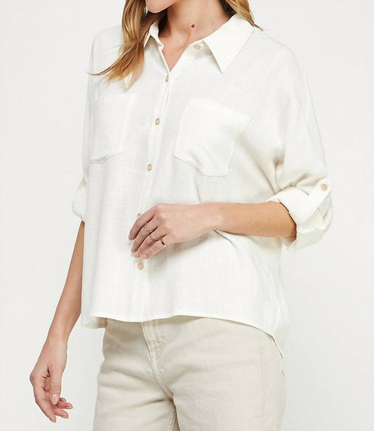 Allie Rose - Linen Blend Long Sleeve Roll Tab Dolman Shirt