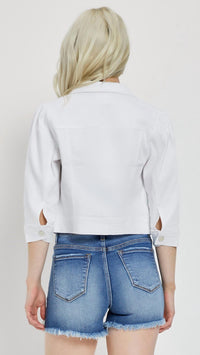 RISEN Shirring Sleeve Cropped Denim Jacket in white - women's jacket - view 4