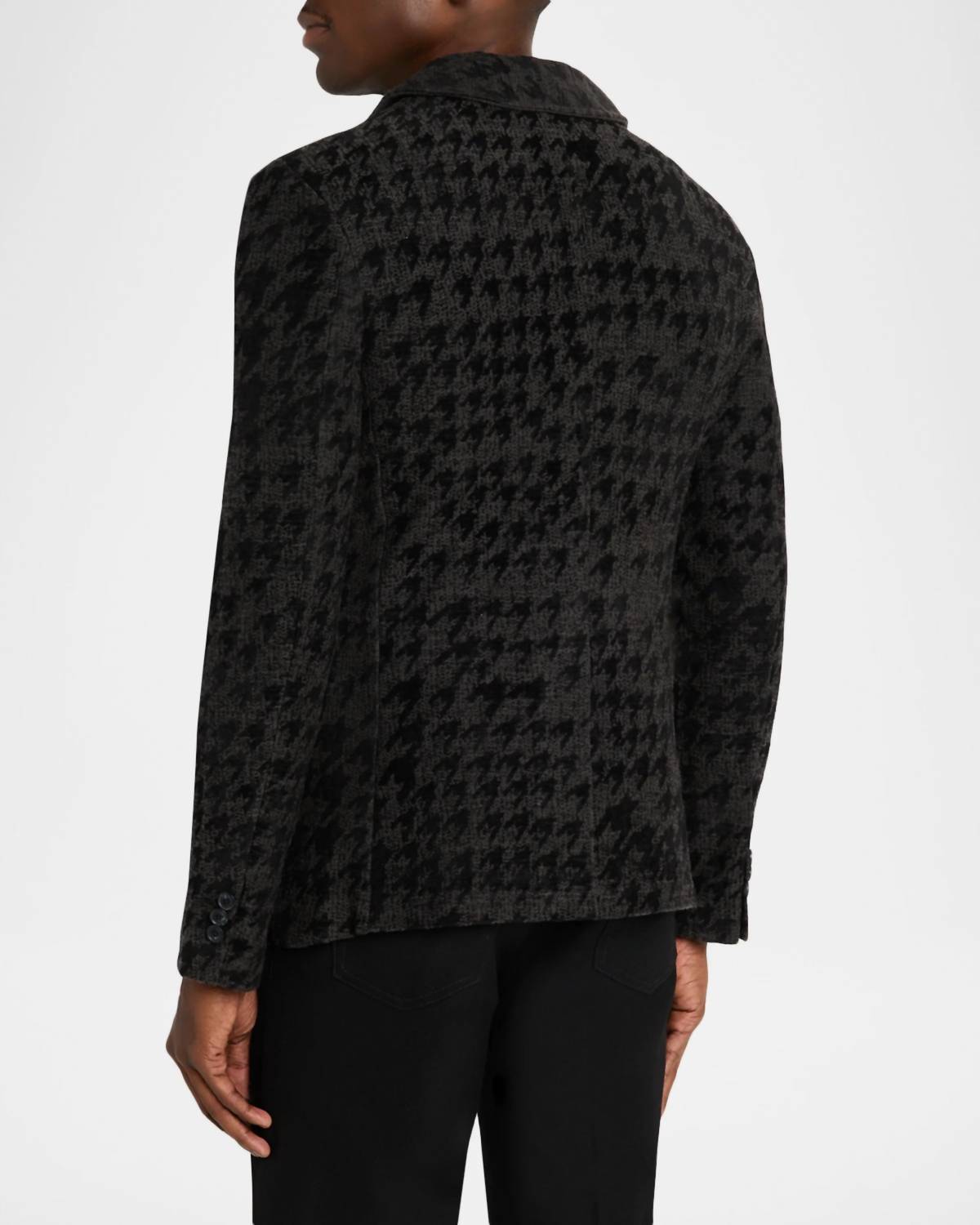 John Varvatos Kal Houndstooth Knit Blazer in charcoal - men's jacket - detail view