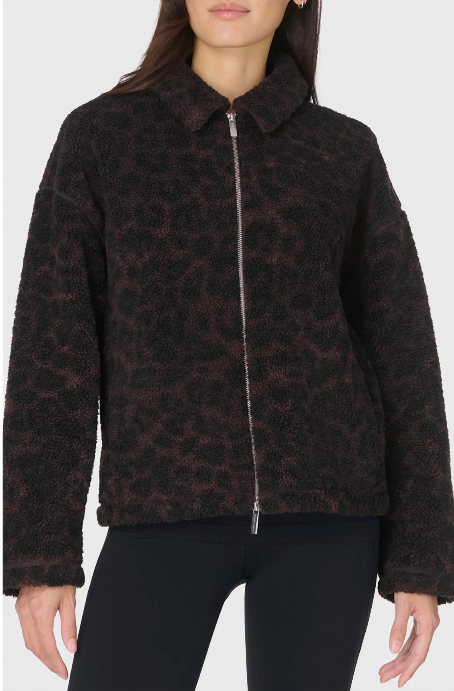 Sweaty Betty Plush Collared Fleece Jacket in leopard - women's jacket
