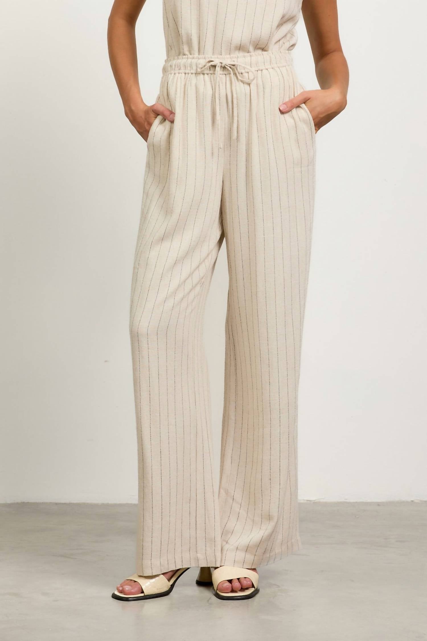 Skies Are Blue - Billie Linen Stripe Pull On Wide Leg Pants
