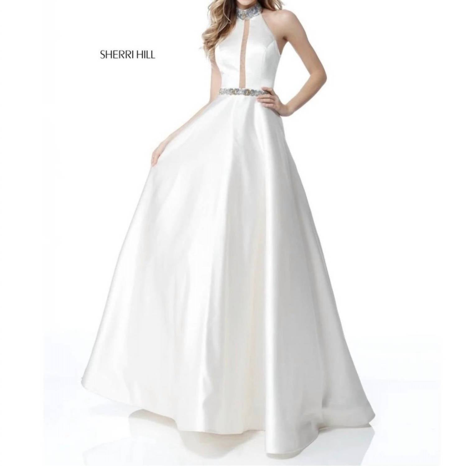 Sherri Hill Beaded Halter Ball Gown in ivory - women's dress