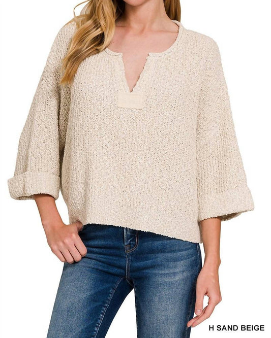 Zenana - V-Neck Wide Sleeve Sweater