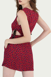 CUTOUT FLORAL-PRINT GAUZE MINI DRESS