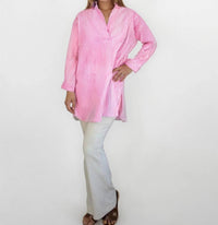 NIBI MTK Prim Collared Top in pink stripe - women's blouse