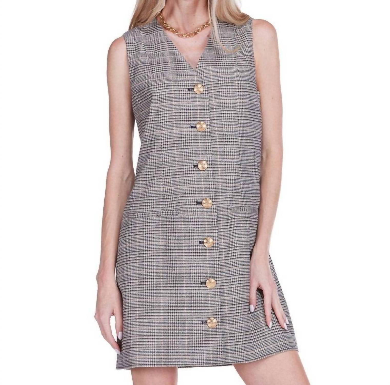 Joy Joy - V Neck Buttons Fitted Dress