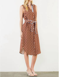 THML Sleeveless Polka Dot Button Down Dress in brown - women's dress - view 4