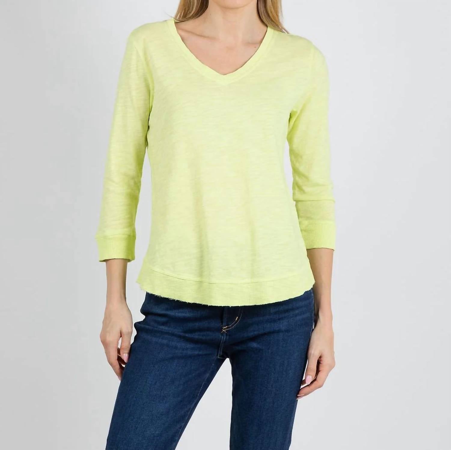Elliott Lauren - Silvie Rib Three-quarter Sleeve V-neck Tee