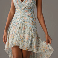 Mac Duggal - Metallic Floral Print Chiffon High-low Gown
