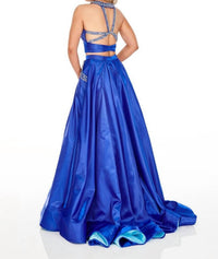 Rachel Allan - Two-piece Beaded Halter Ballgown With High Slit
