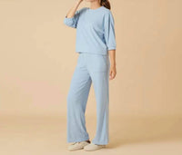 Softies - Terry Cropped Sleeve Crew Neck With Wide Leg Pant Set
