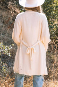 Shewin Inc. - Solid Color Open Front Cardigan With Tie