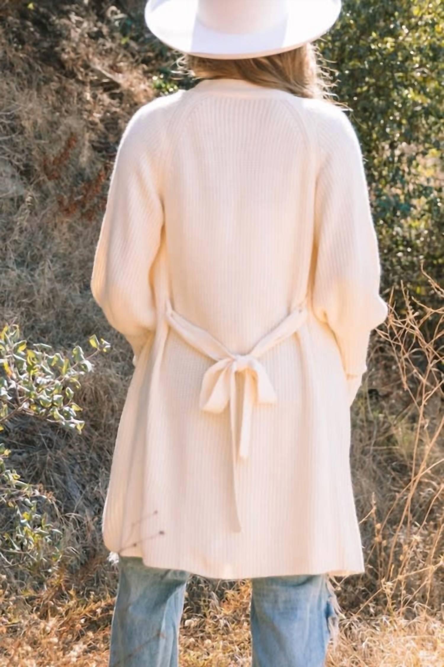 Shewin Inc. - Solid Color Open Front Cardigan With Tie