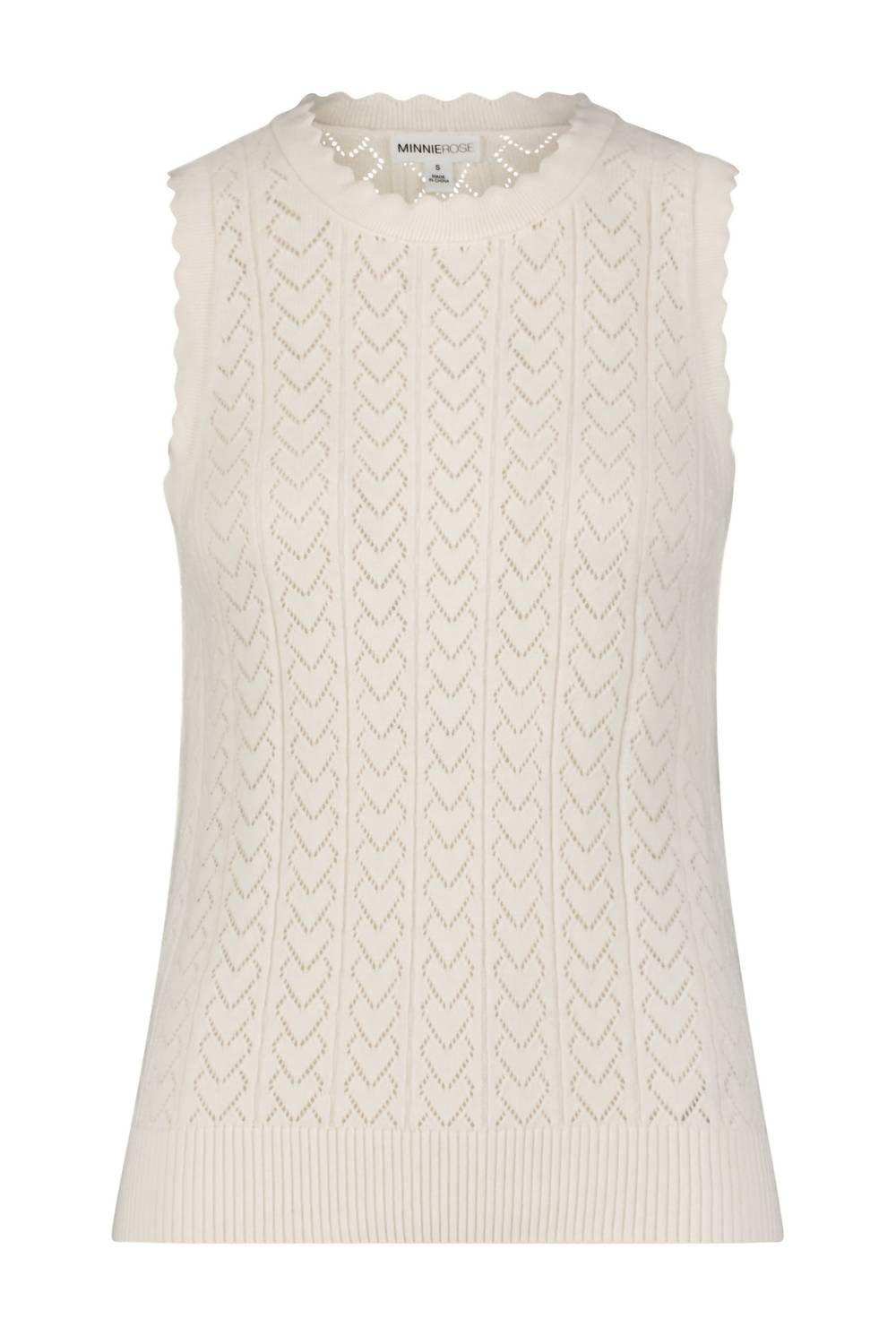 Minnie Rose - Heart Pointelle Scalloped Tank Top