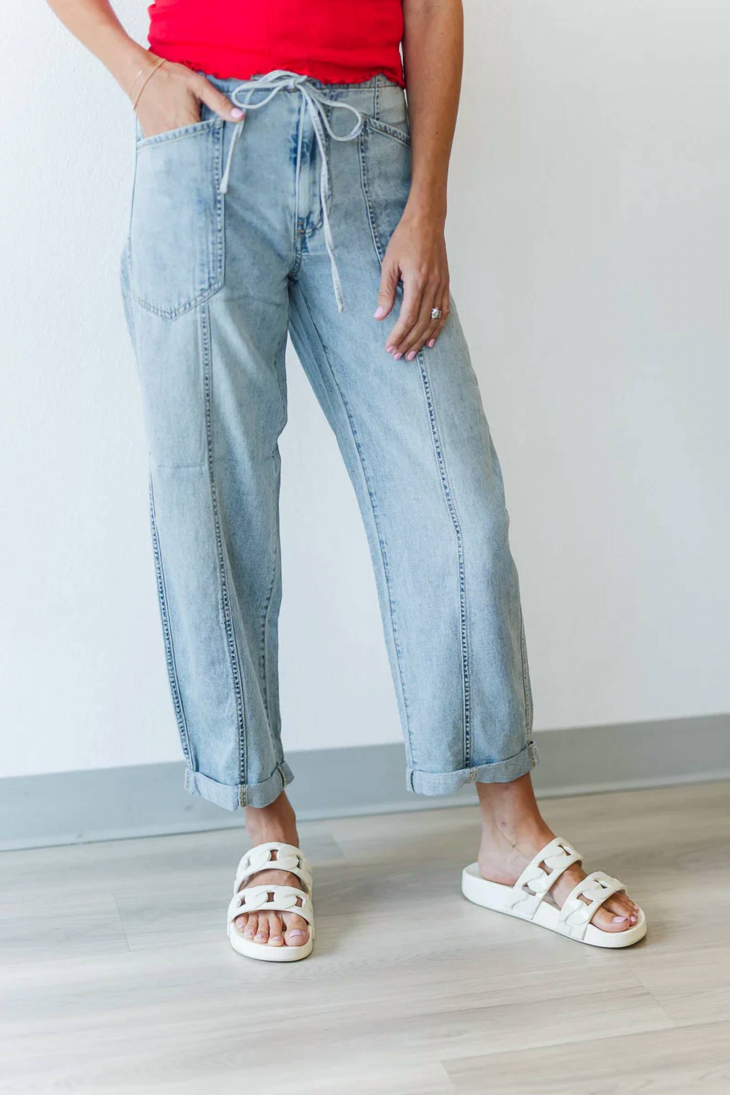 Daze - Villa Drawstring Barrel Leg Jeans