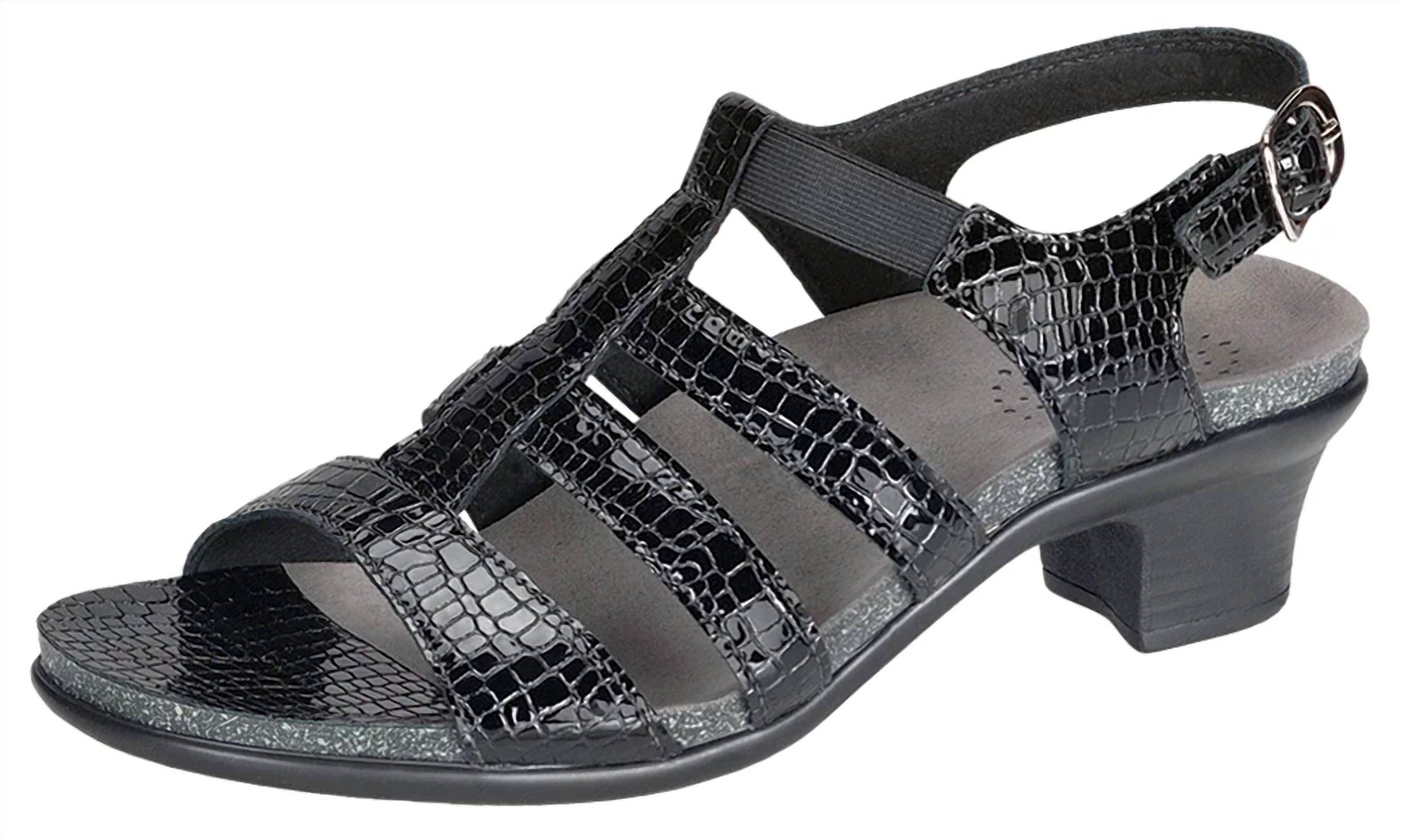 SAS Women's Allegro Heeled Comfort Sandal in black croc - women's sandal - alternate view