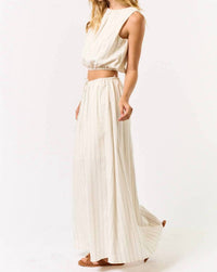 Lalavon - Stripe Cropped Bubble Top & Maxi Skirt Set