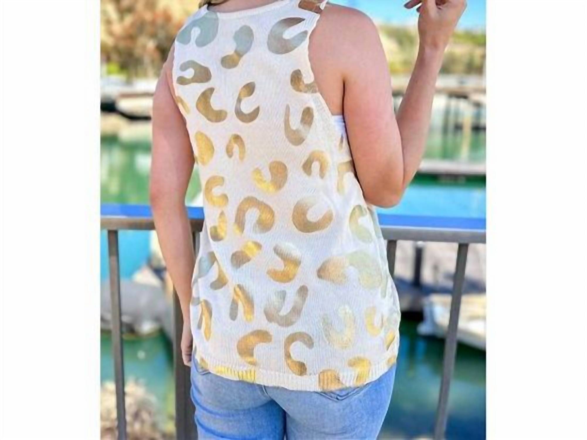Amoli - Leopard Knit Scoop Neck Tank Top