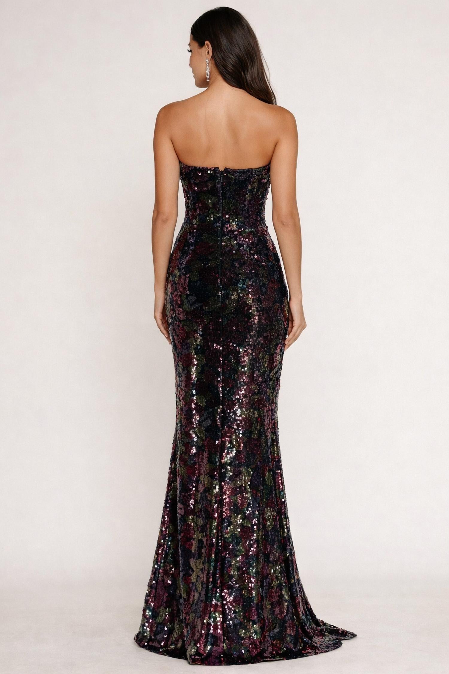DRESS THE POPULATION Sheridan Floral Sequin Sweetheart Gown in black - women's dress - alternate view