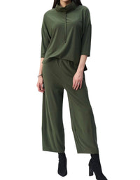 Joseph Ribkoff Cropped Knit Jumpsuit in iguana - women's pants