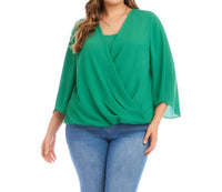 Karen Kane - Bracelet Sleeve Drape Front Crossover Top - Plus