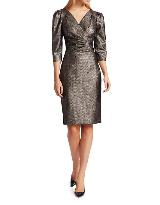 Metallic Puff Sleeve Sheath Dress