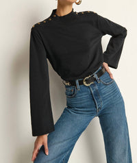 Nation LTD Neda Long Sleeve Top in jet black - women's long sleeve top