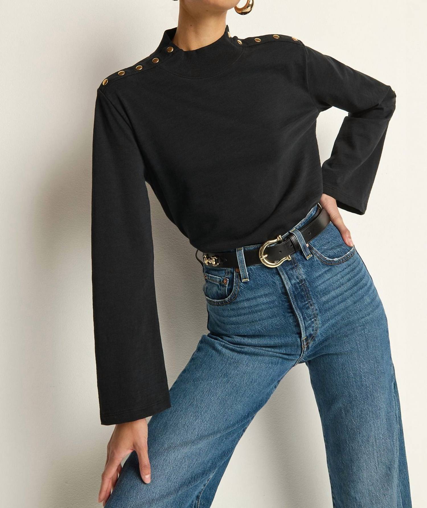 Nation LTD Neda Long Sleeve Top in jet black - women's long sleeve top