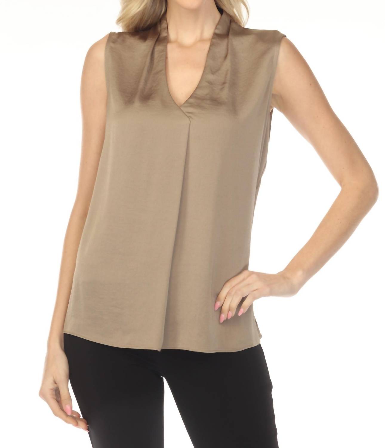 Joseph Ribkoff - V-neck Pleated Sleeveless Satin Top