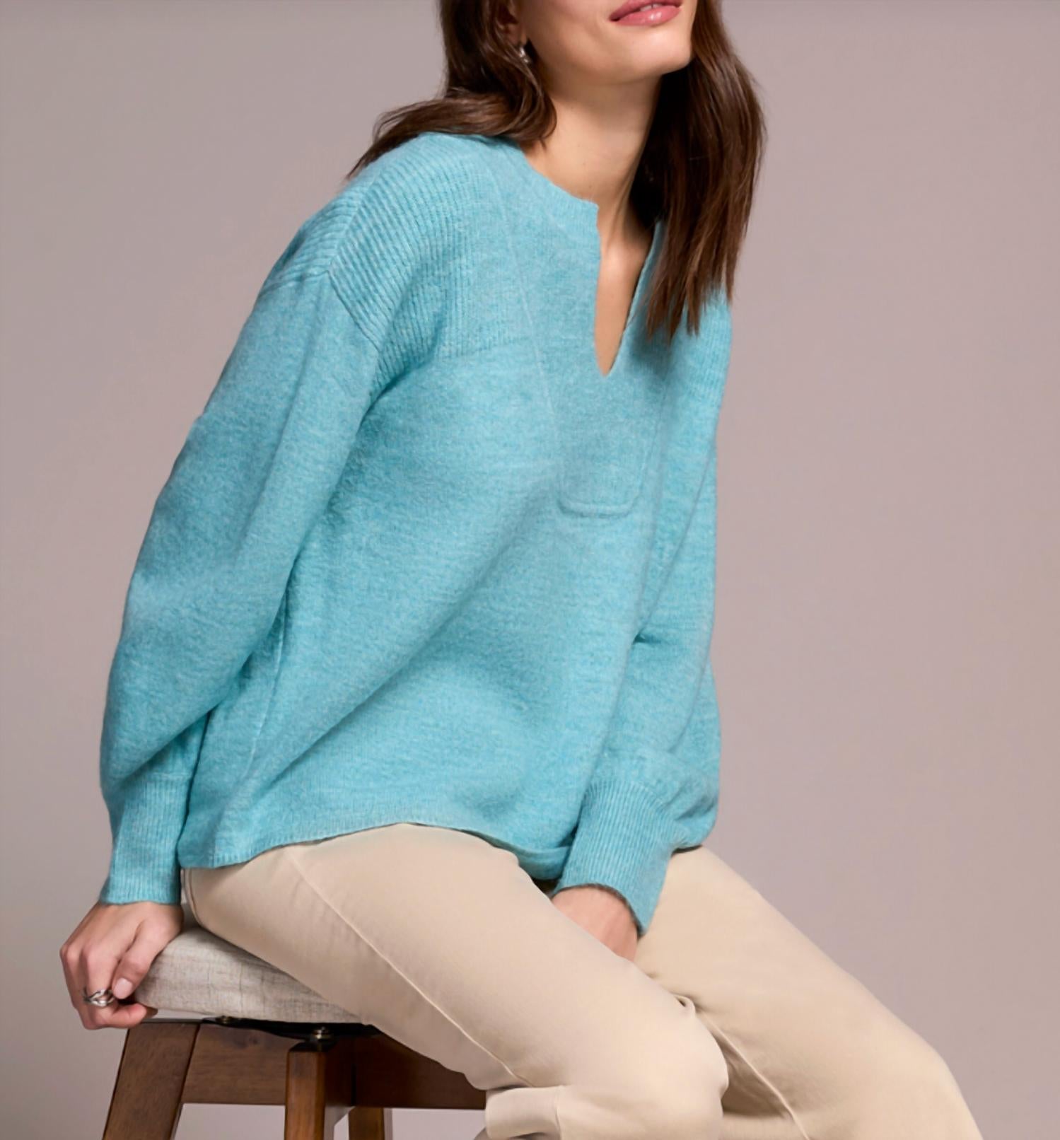 Tribal - Mandarin Collar Long Puff Sleeve Sweater