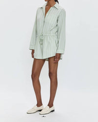 PISTOLA Amelie Romper in pistachio stripe 1 - women's pants - detail view