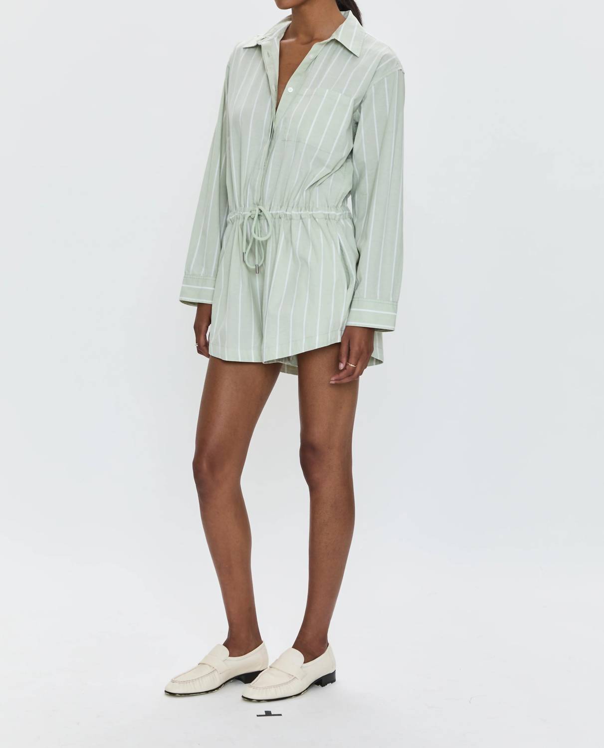 PISTOLA Amelie Romper in pistachio stripe 1 - women's pants - detail view