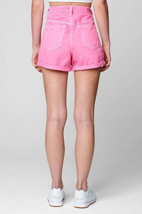 BLANKNYC Perry Hi Waist Roll Up Jean Shorts in pink shadow - women's shorts - alternate view