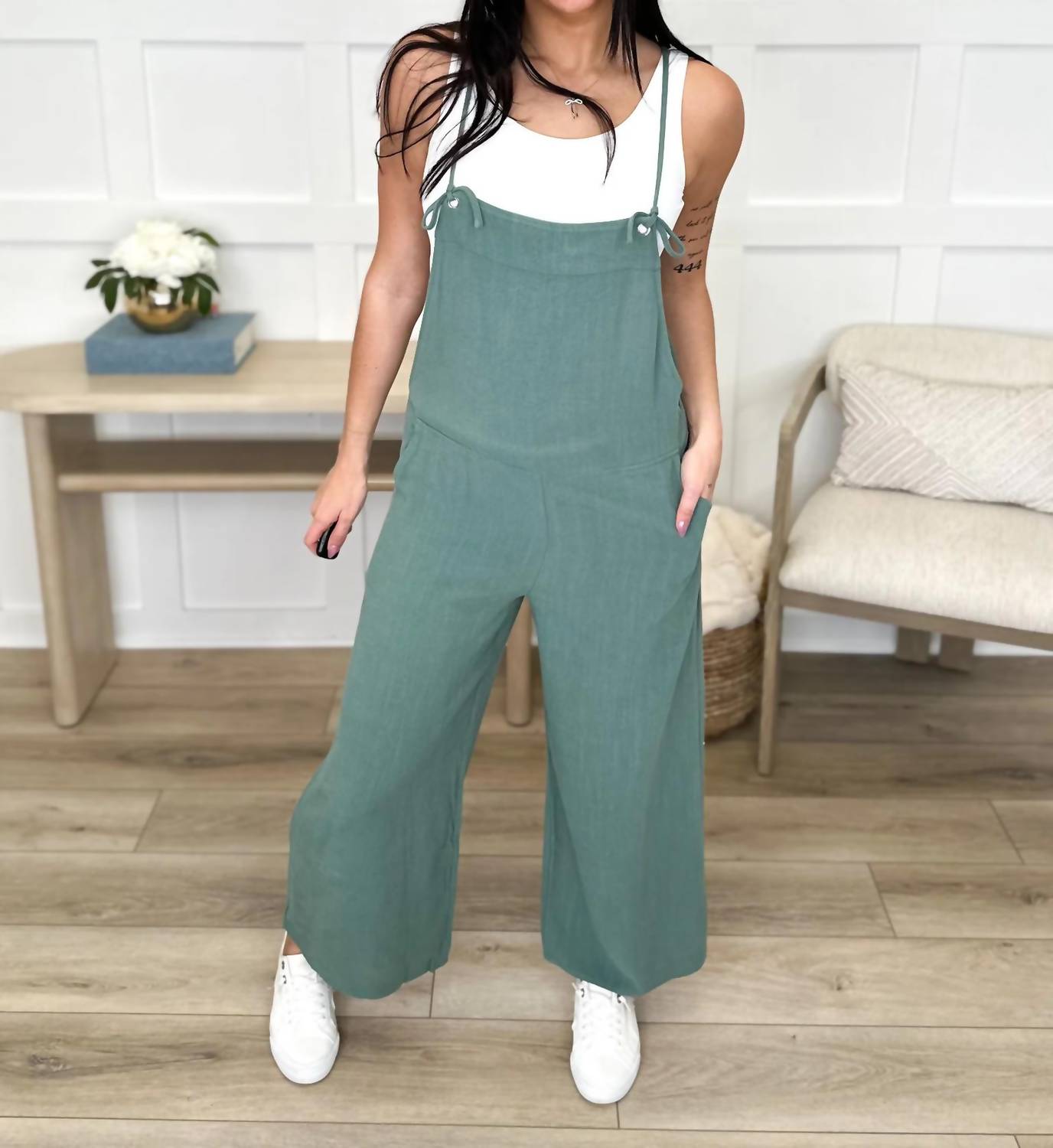 Final Touch - Lightweight Wide Leg Cropped Jumpsuit
