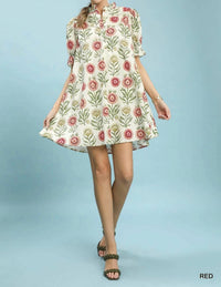 Umgee - Floral Puff Sleeve Babydoll Dress
