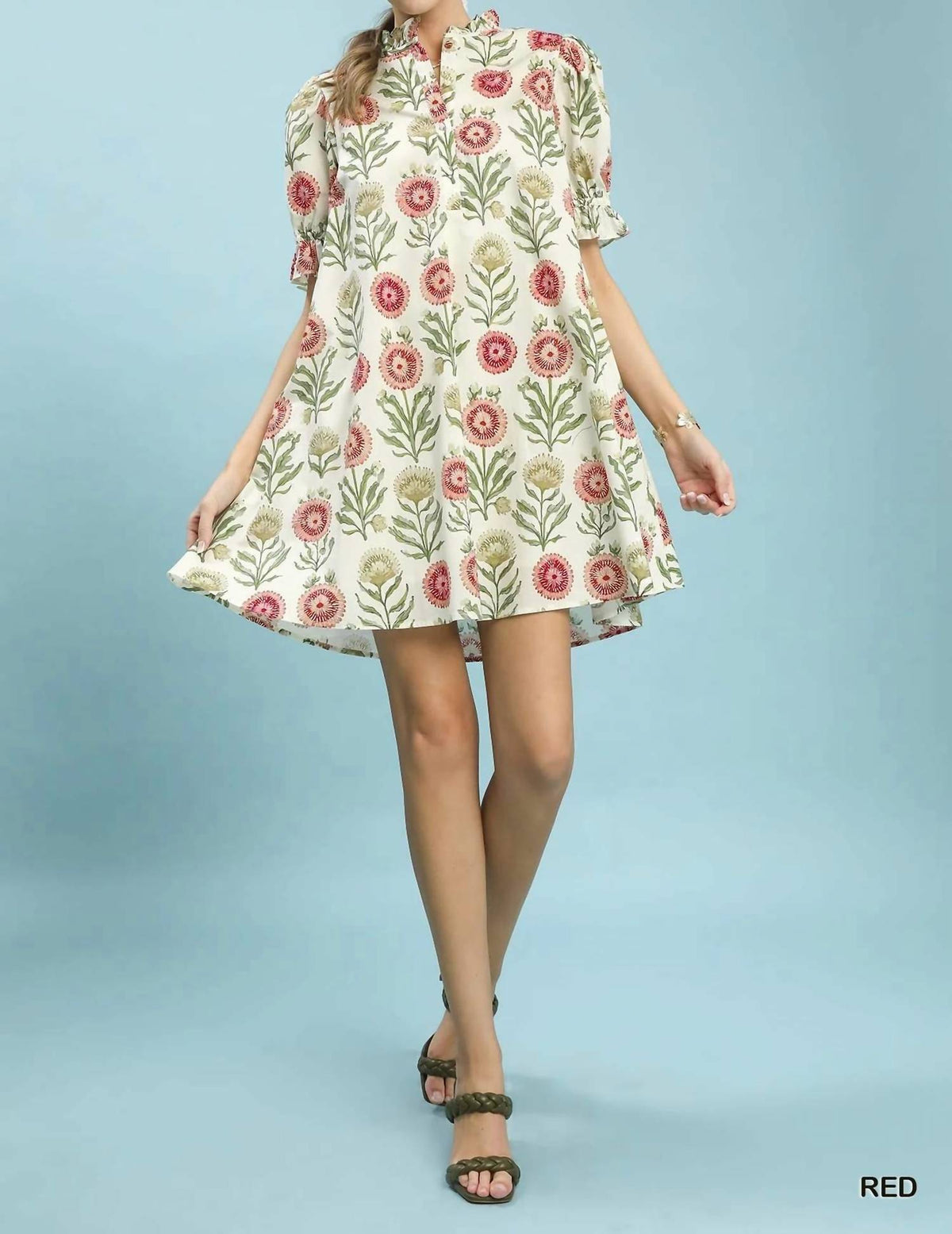 Umgee - Floral Puff Sleeve Babydoll Dress