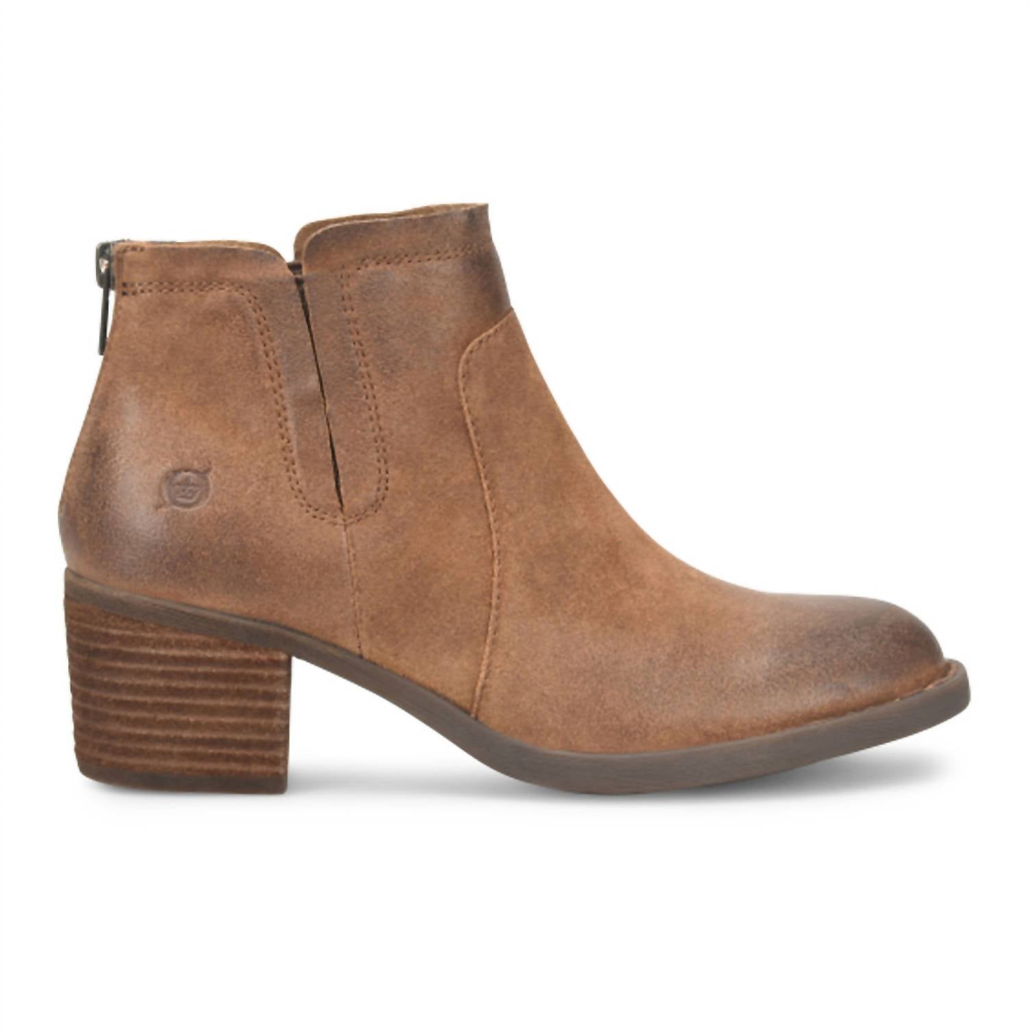 Born Women's Reece Block Heel Boots in light brown - women's shoe - detail view